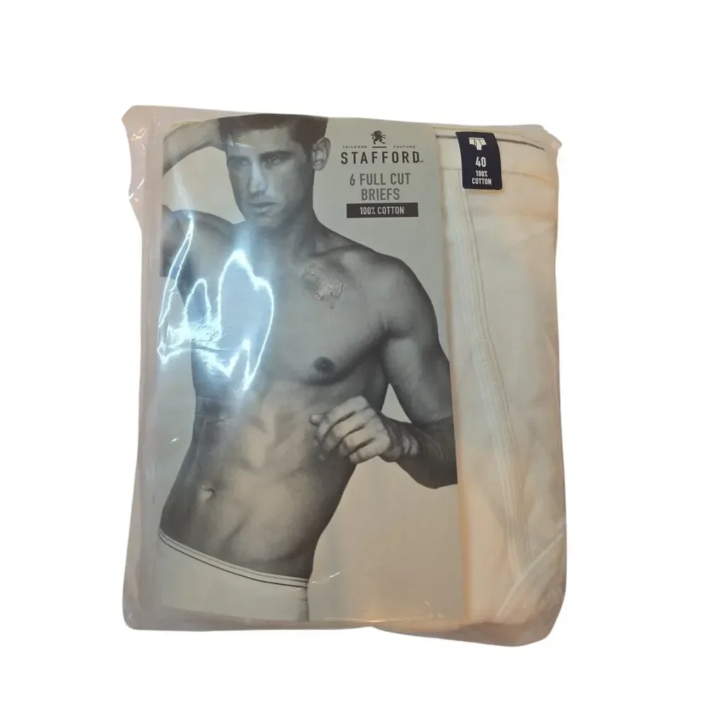 JC Penney Stafford Men's 40 Full Cut White Briefs 6 Pack VTG Underwear NOS NEW